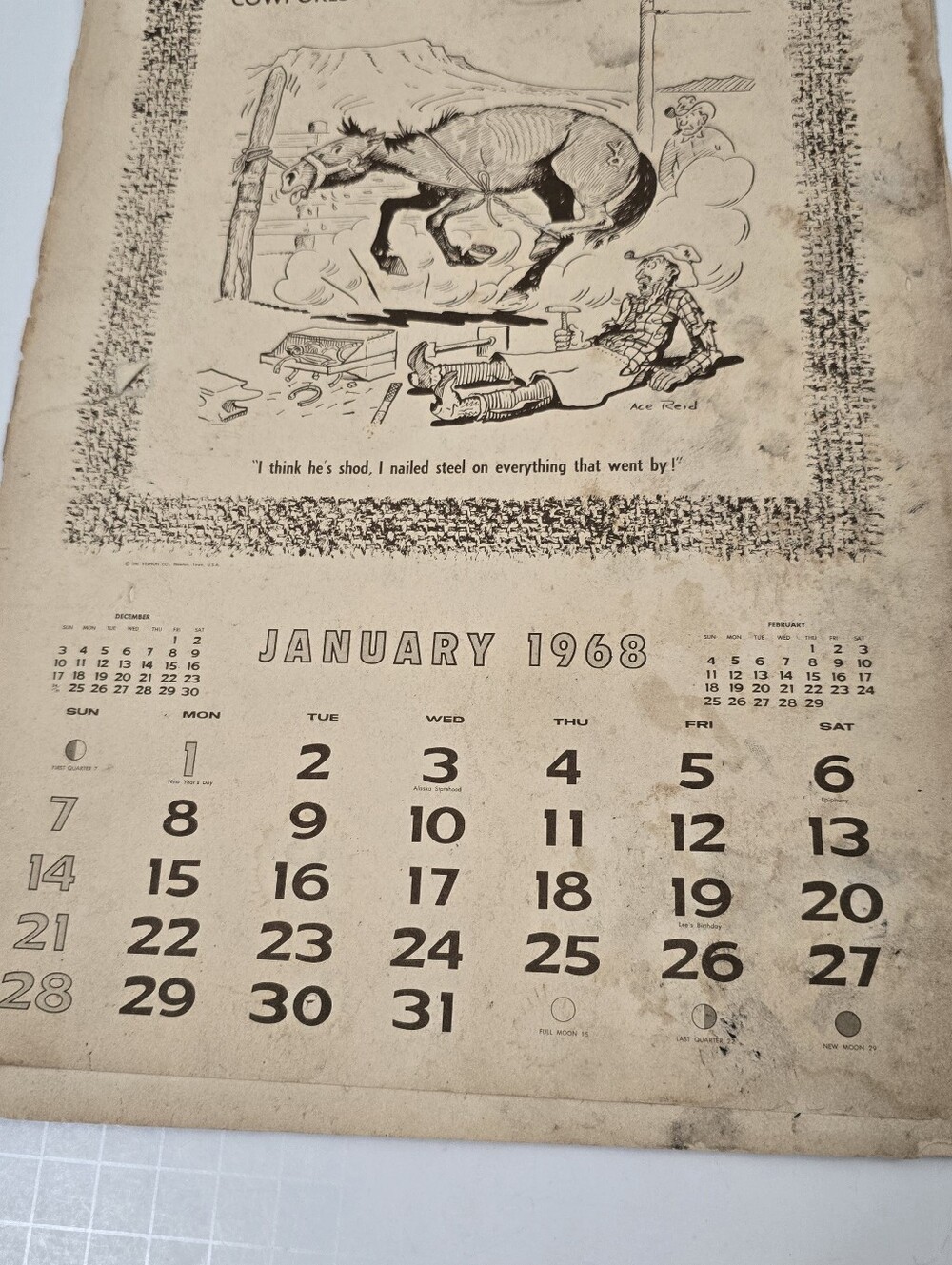 Vintage 1968 Cowboy Calendar Ace Reid Western Ranch Humor Calendar Rustic